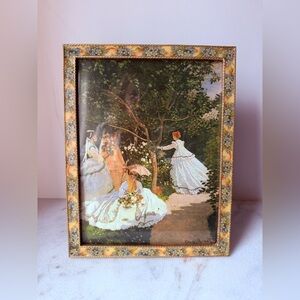 Vintage photo Picture Frame metal gold color enameled forget-me-not flowers…